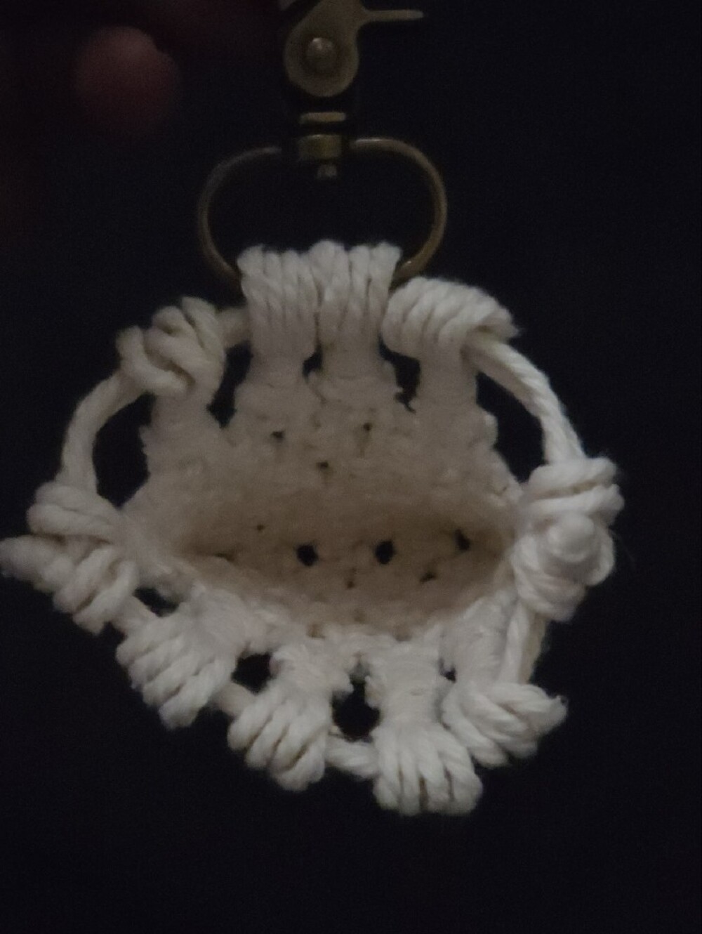 Handmade Cream Crochet Drawstring Key Pouch - Picture 3 of 4